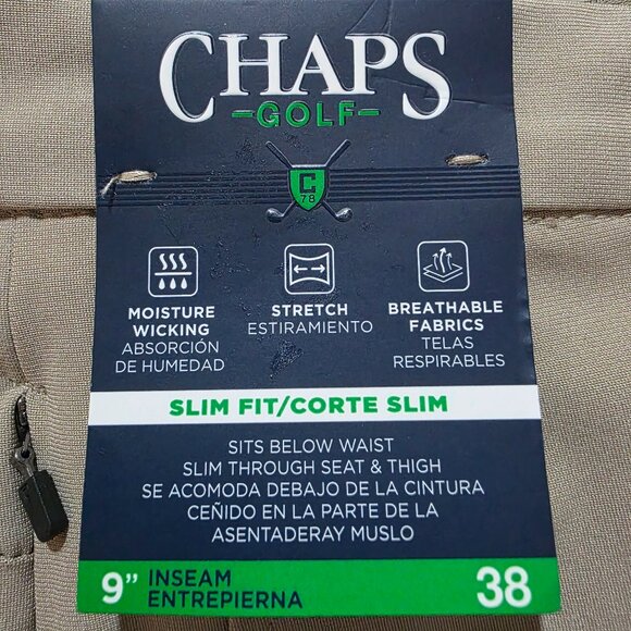 Chaps Golf Shorts Performance Flat Front Stretch 9" Inseam Mens Sz 38 & 46 Khaki - Picture 2 of 11